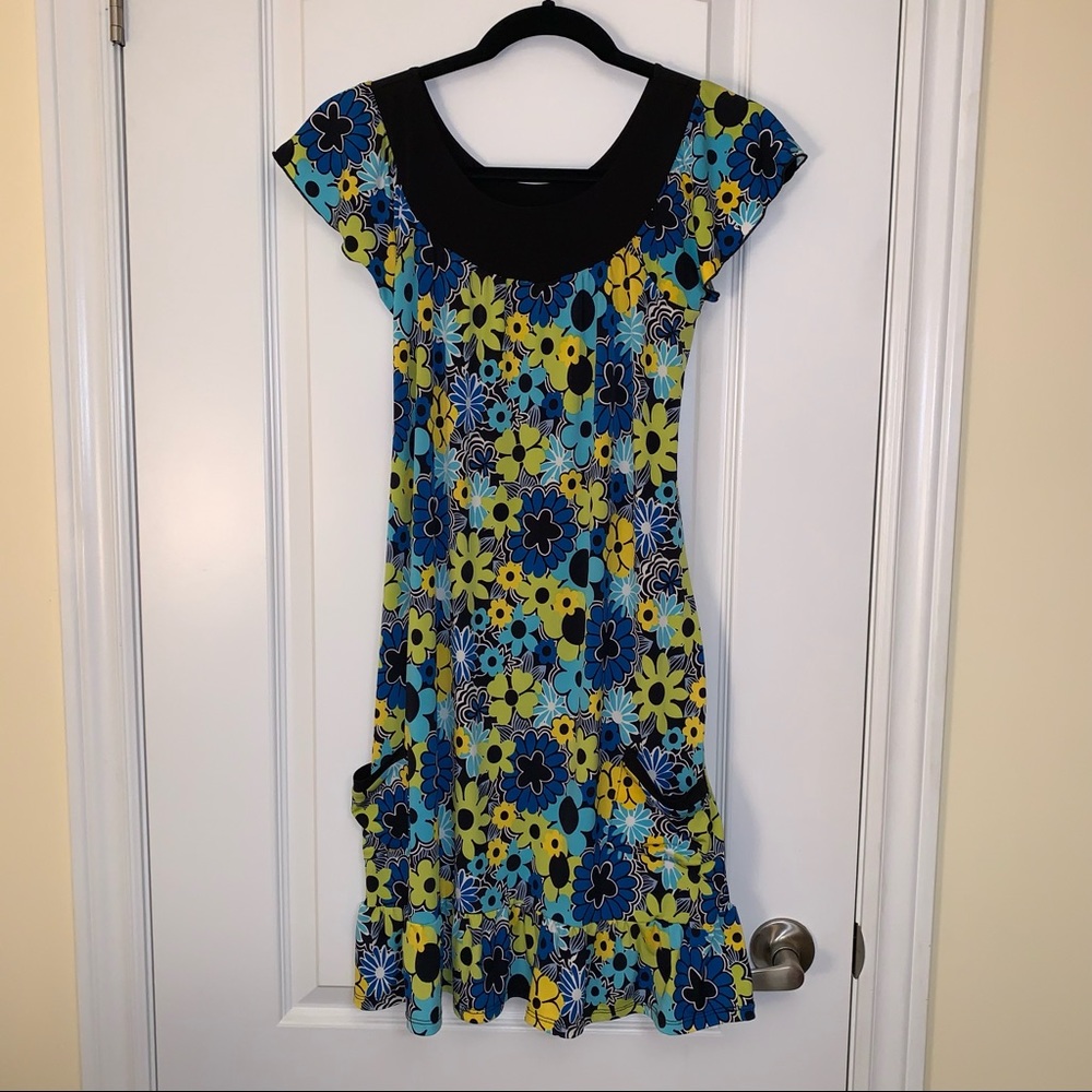 LASENZA GIRL FLORAL BLUE AND GREEN DRESS SIZE XXL
